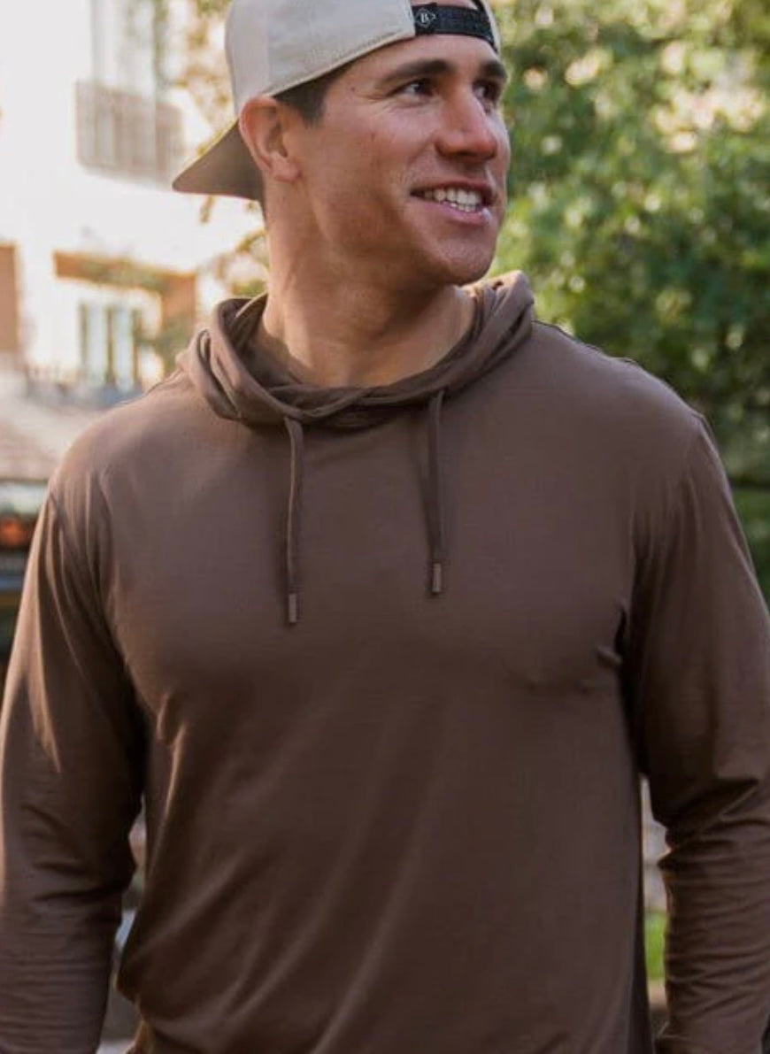 Heather Brown Performance Hoodie With UPF 50 Sun Protection Burlebo