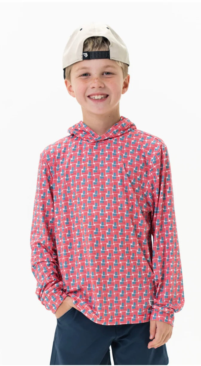 American Flag Youth Performance Hoodie With SPF 50 UVF Protection Burlebo