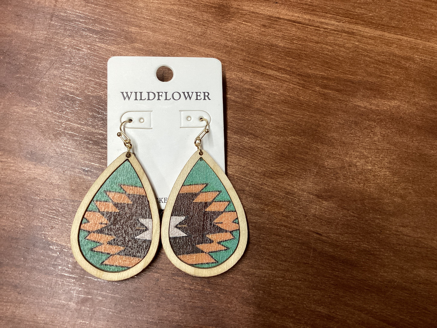 Aztec green, gold, brown earrings