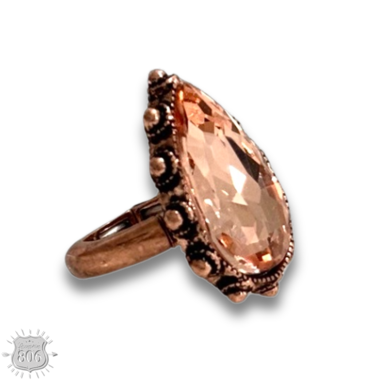 Rhinestone teardrop stretch ring - LC: White PP