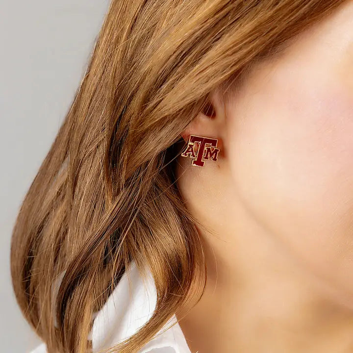 Texas A&M Aggies Enamel Stud Earrings in Maroon Canvas