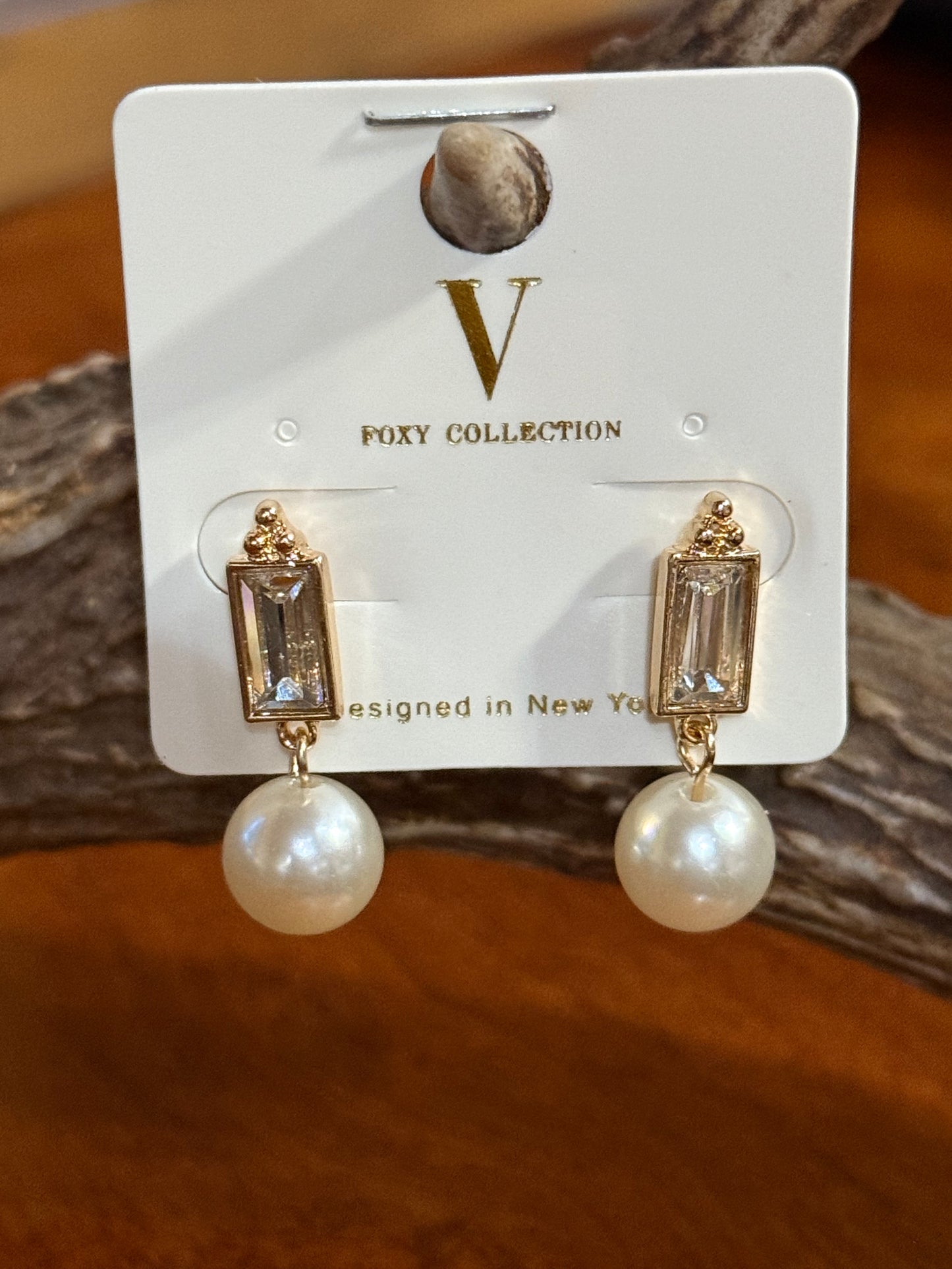 Pearl and Rectangle Earrings