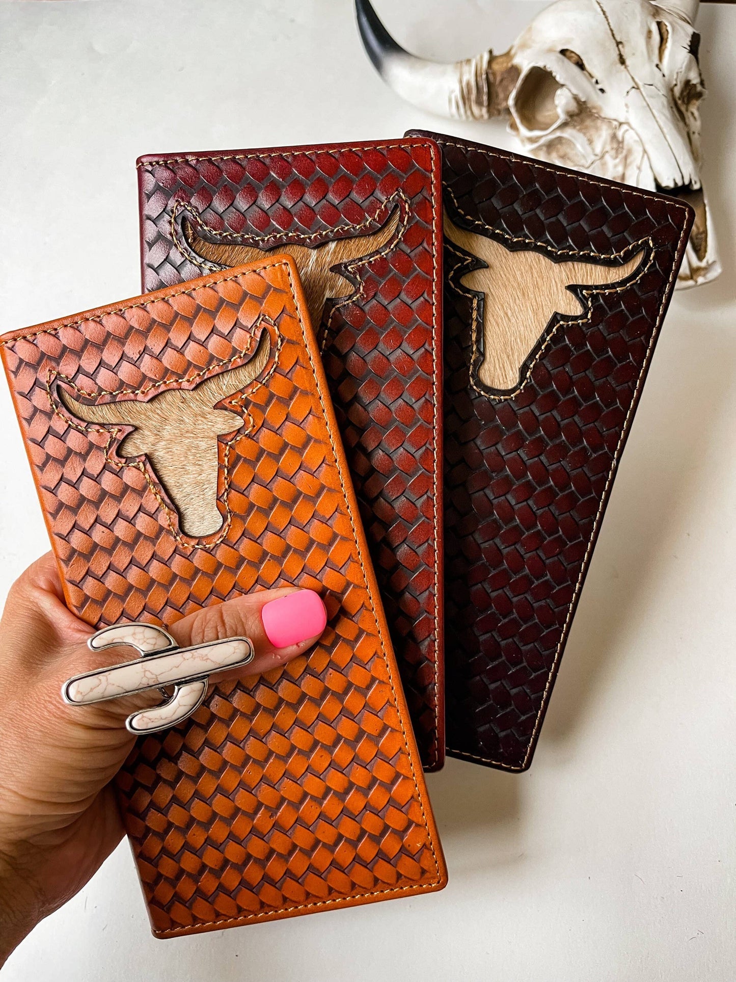 Genuine Tooled Leather Bi-Fold Wallet: Boho Ranch