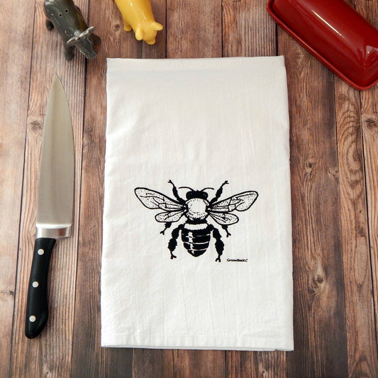 Bee Kitchen Towel | Tea Towels | Flour Sack Dish Towels: Black