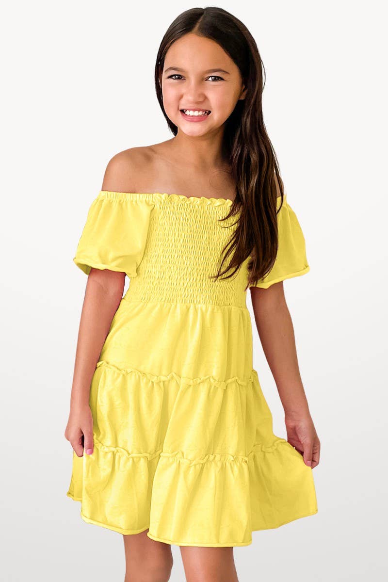 Girl's Smocked Top Dress : Yellow Cutie Patootie