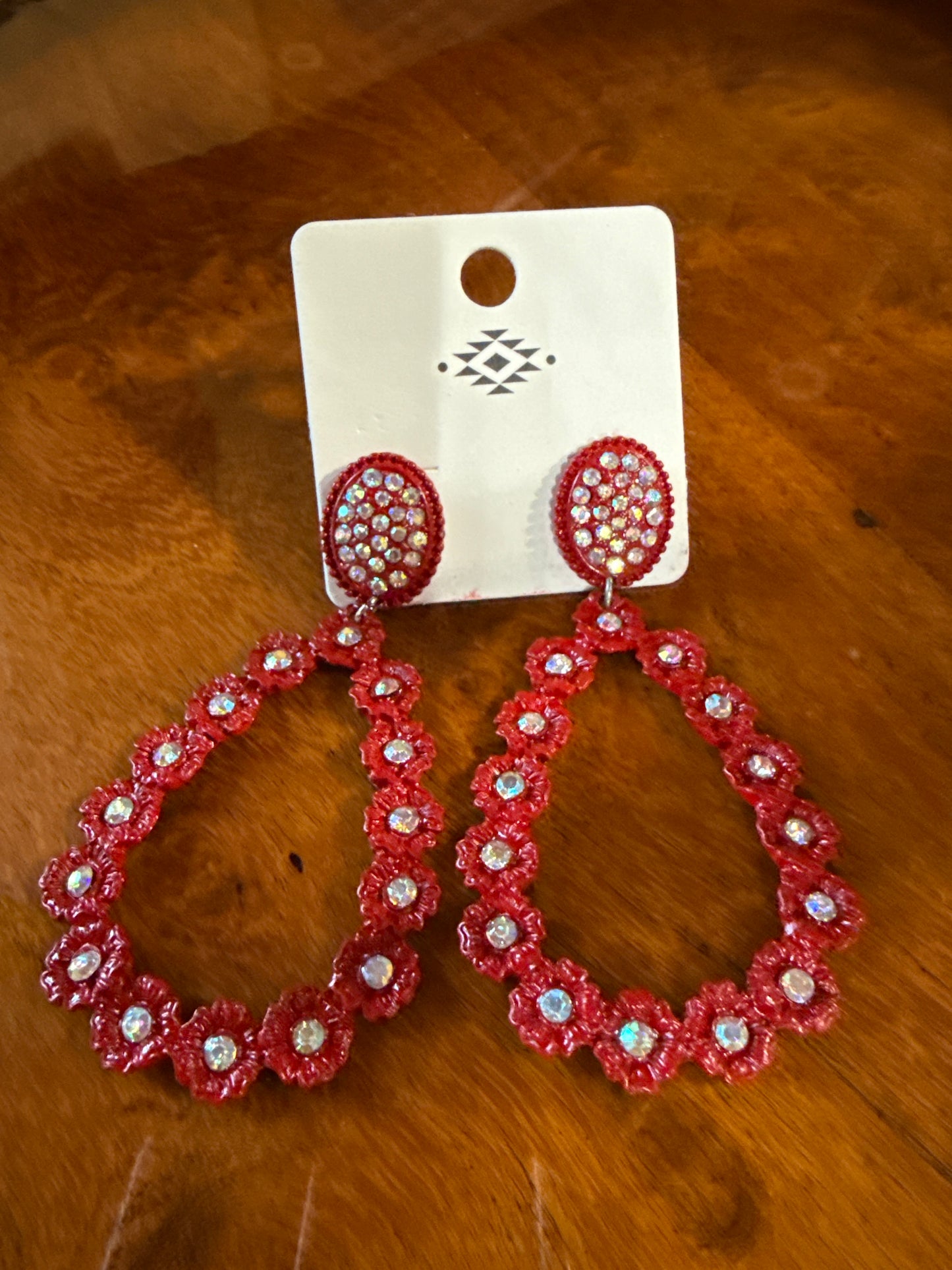 Red Crystal Floral Earrings