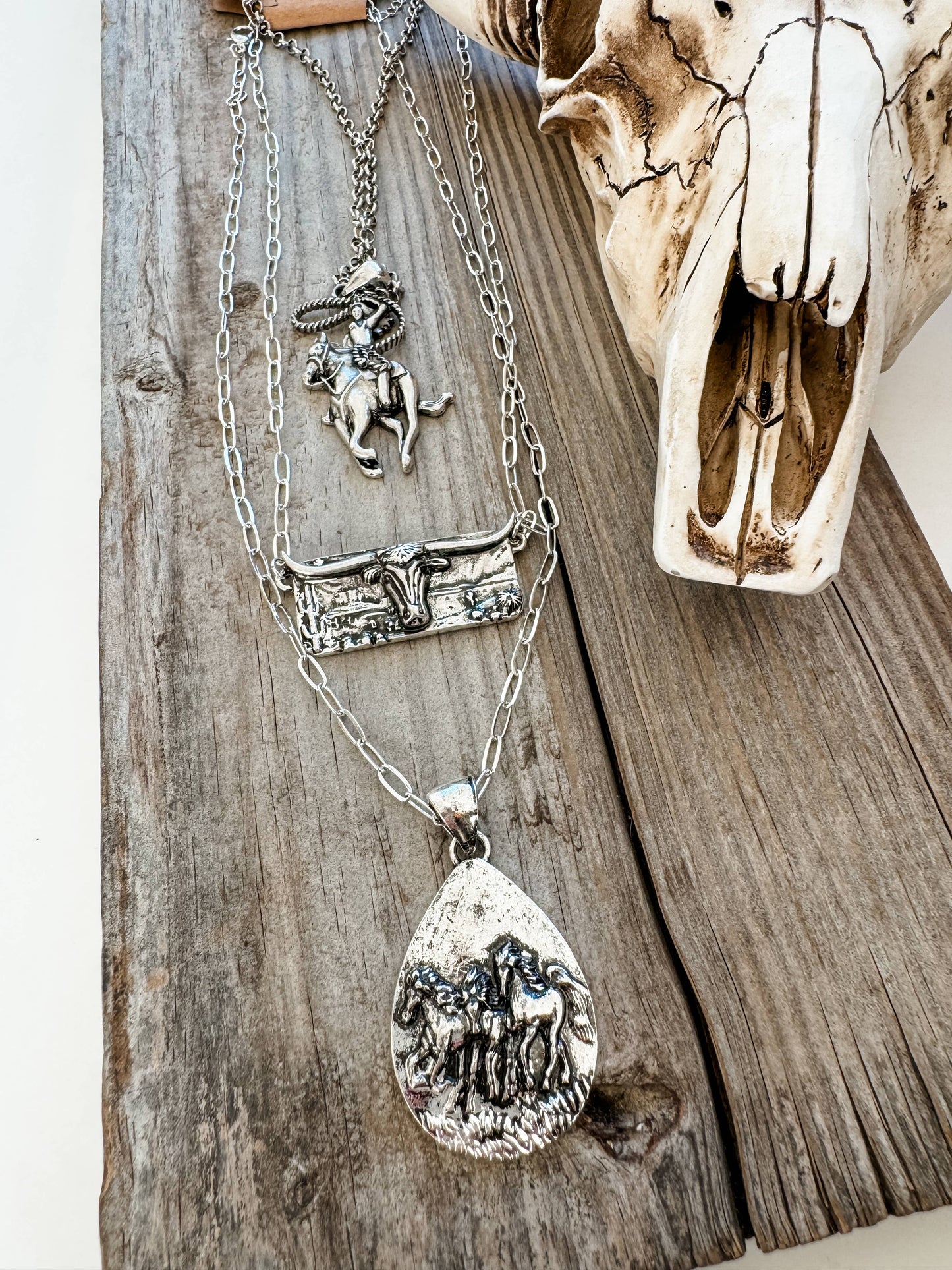 Western Rodeo Cowboy Necklace - Cowboy Rodeo Steer Horses: RODEO - COWGIRL Or Steer