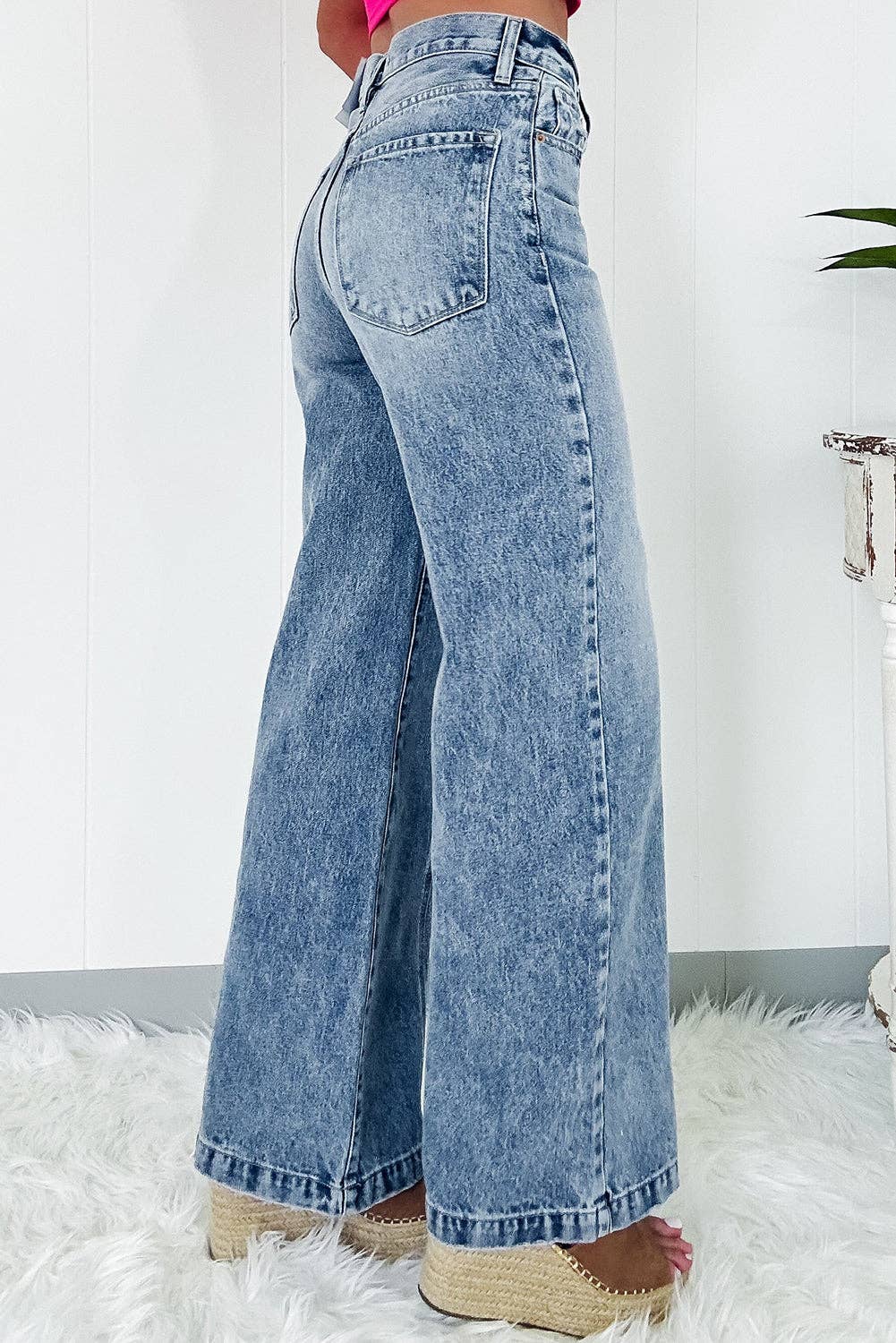 Central Seamed Wide Leg High Waist Jeans: Blue 8-16 Full Time Purchase