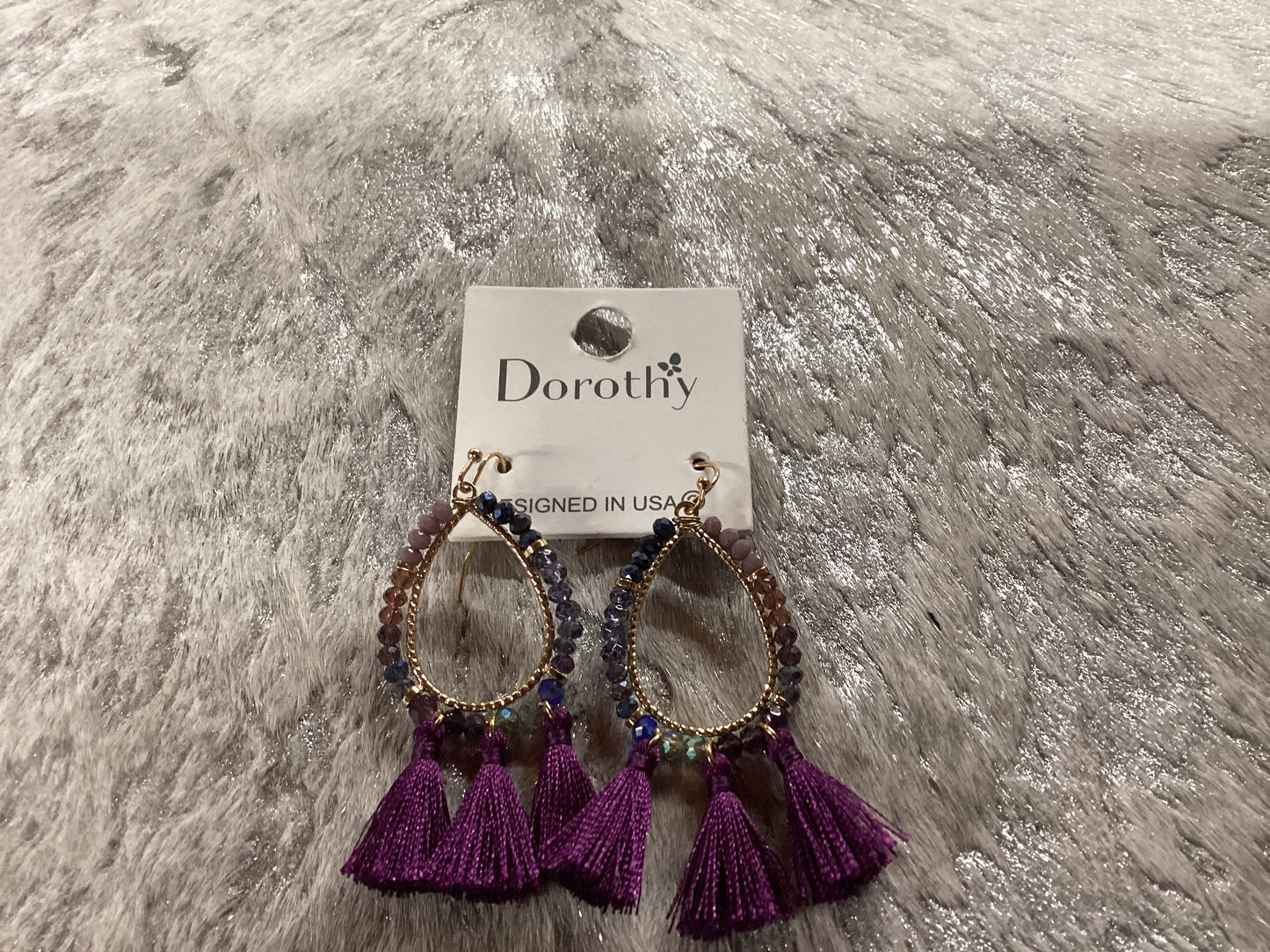 Purple fringe earrings with stone