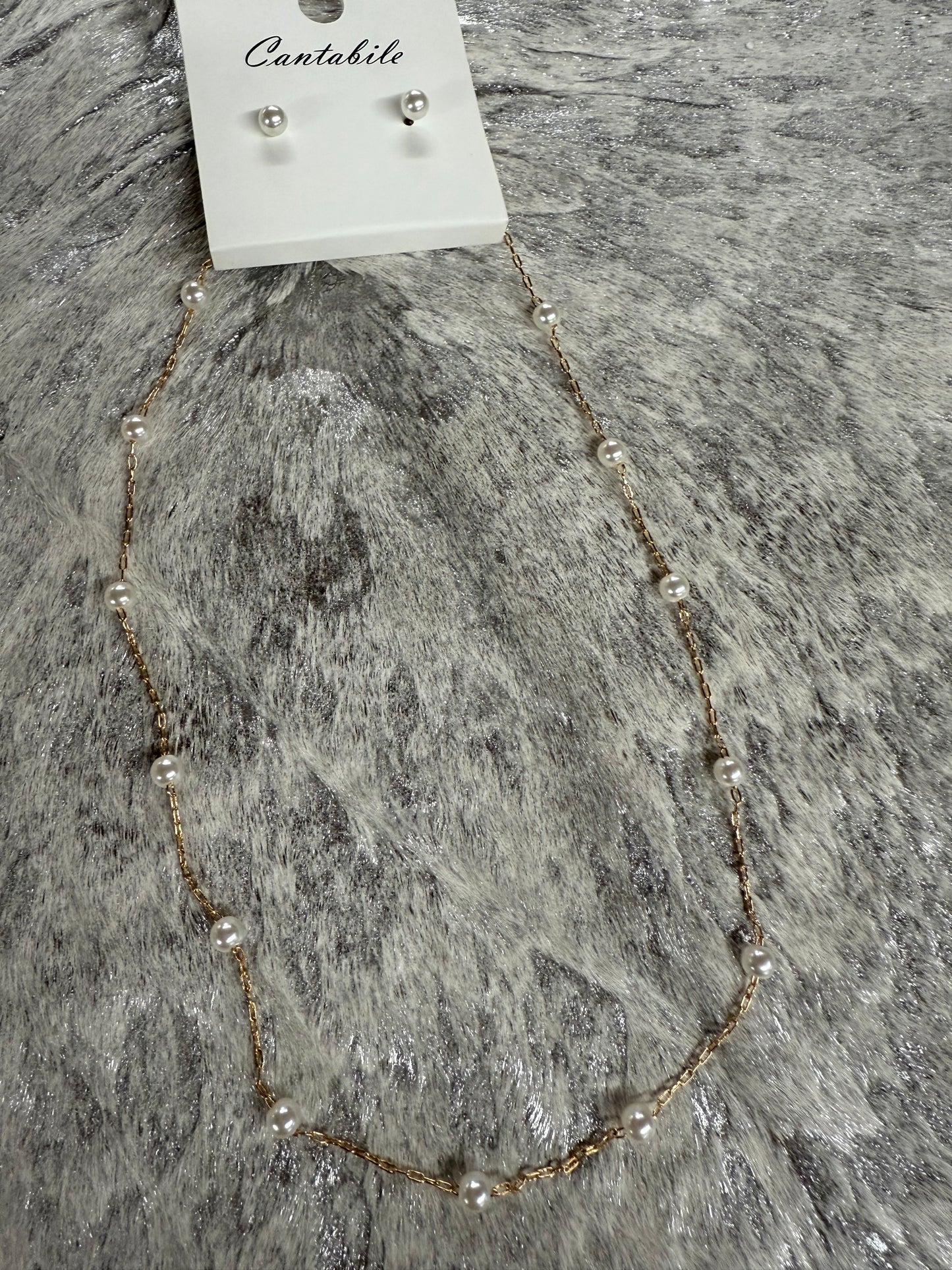 Pearl Chain Necklace and Earrings set