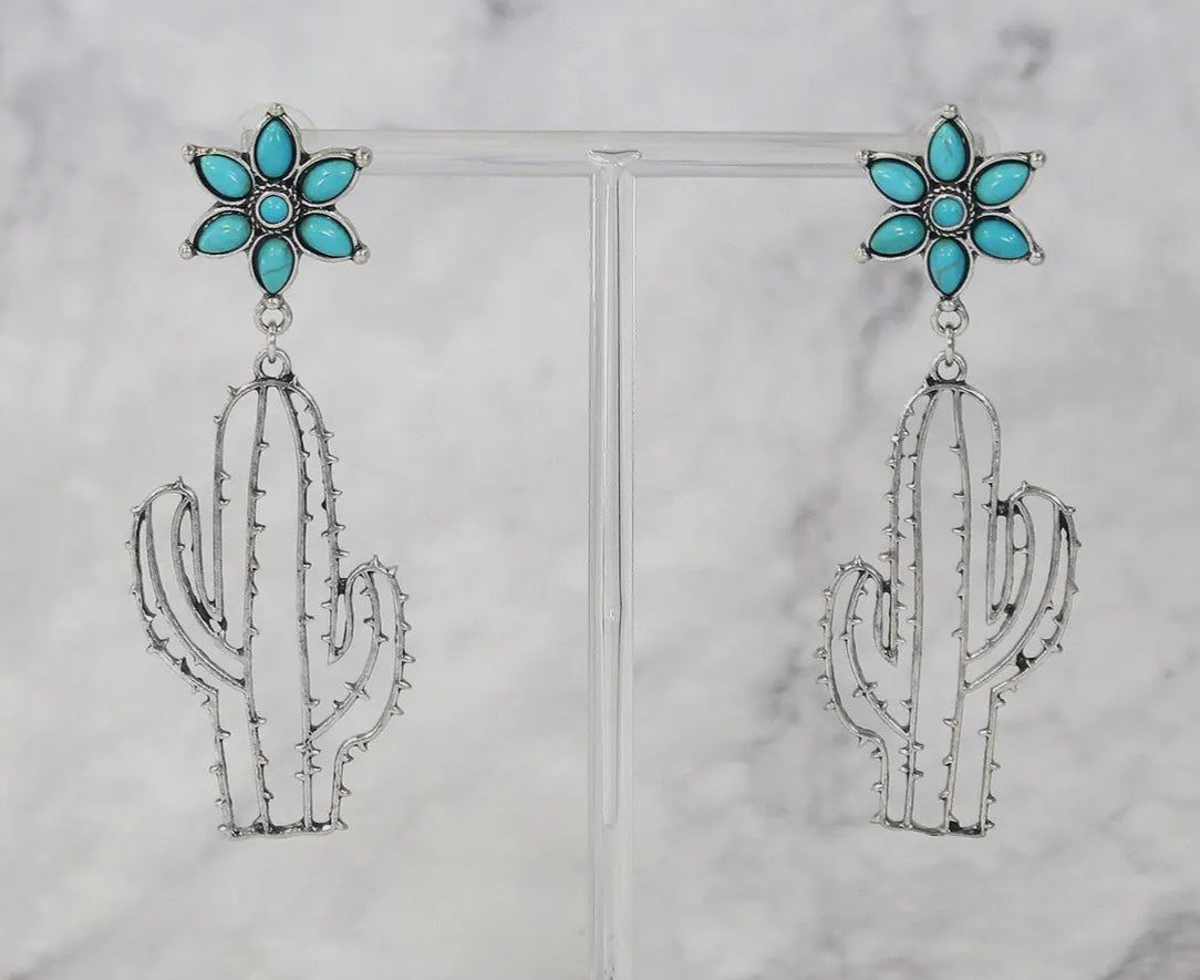 Turquoise Western Cactus Earrings TH