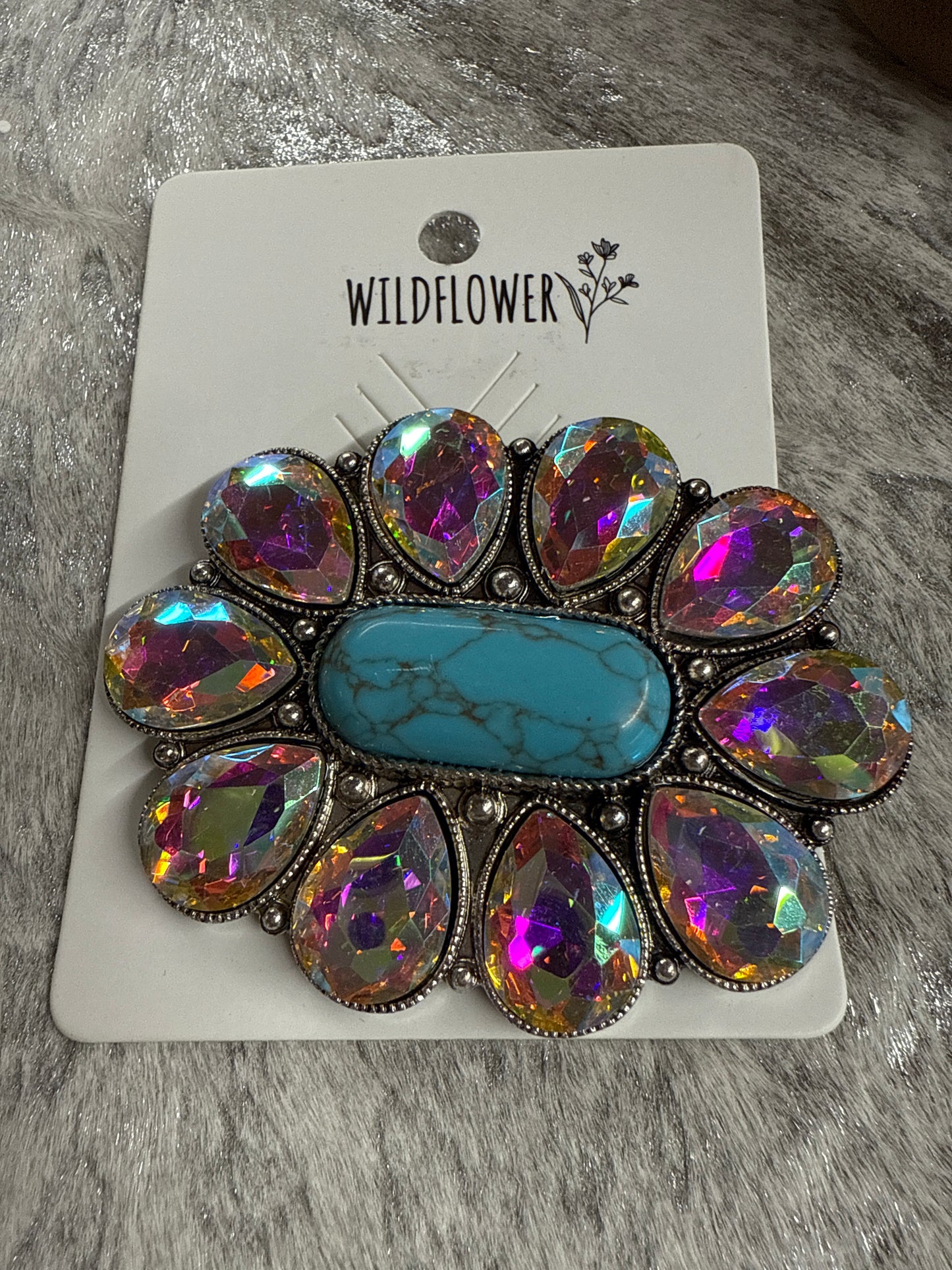 Western Blinged And Turquoise Brooch