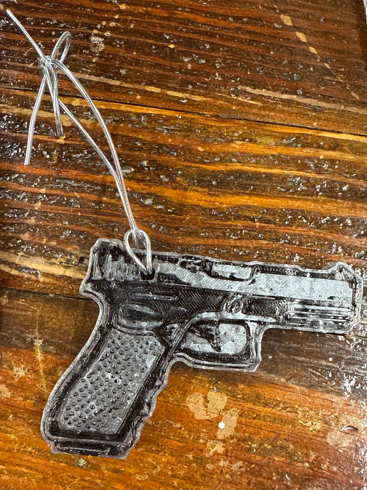 Pistol Car Freshie Painted Feather