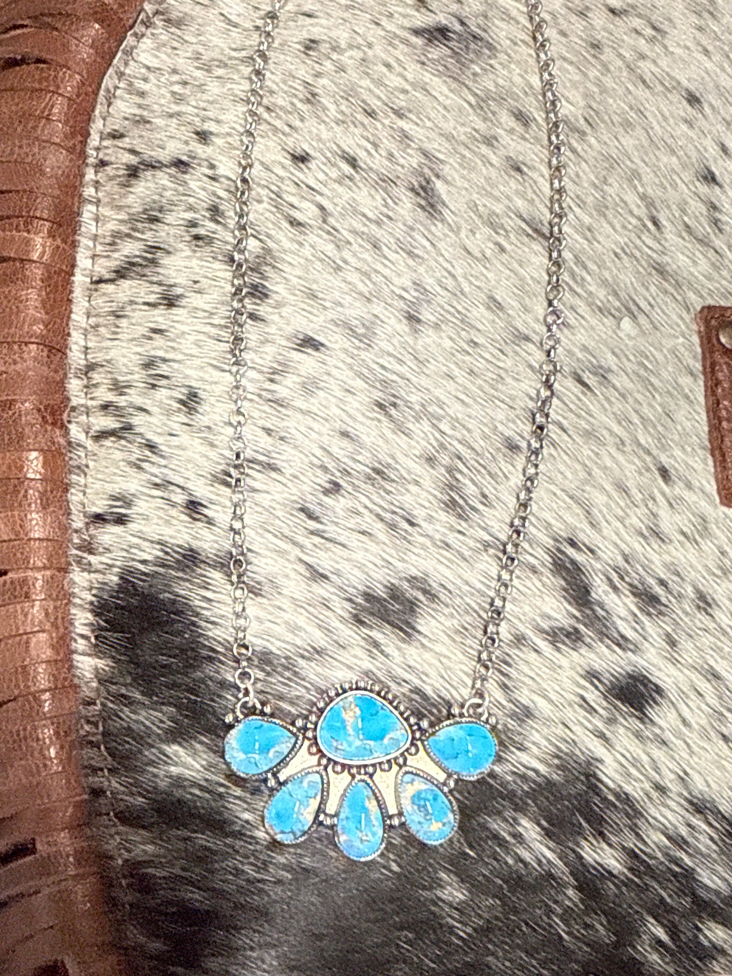 Half Flower Western turquoise Icon Necklace