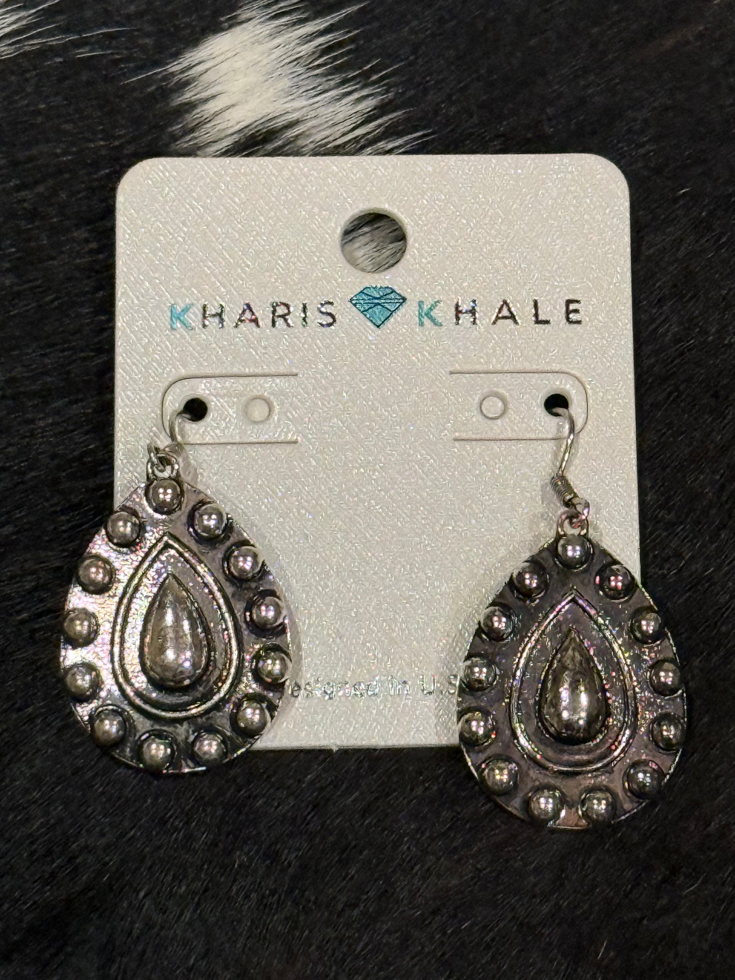 Gunmetal Silver Teardrop Earrings Kharis Khale made in The USA
