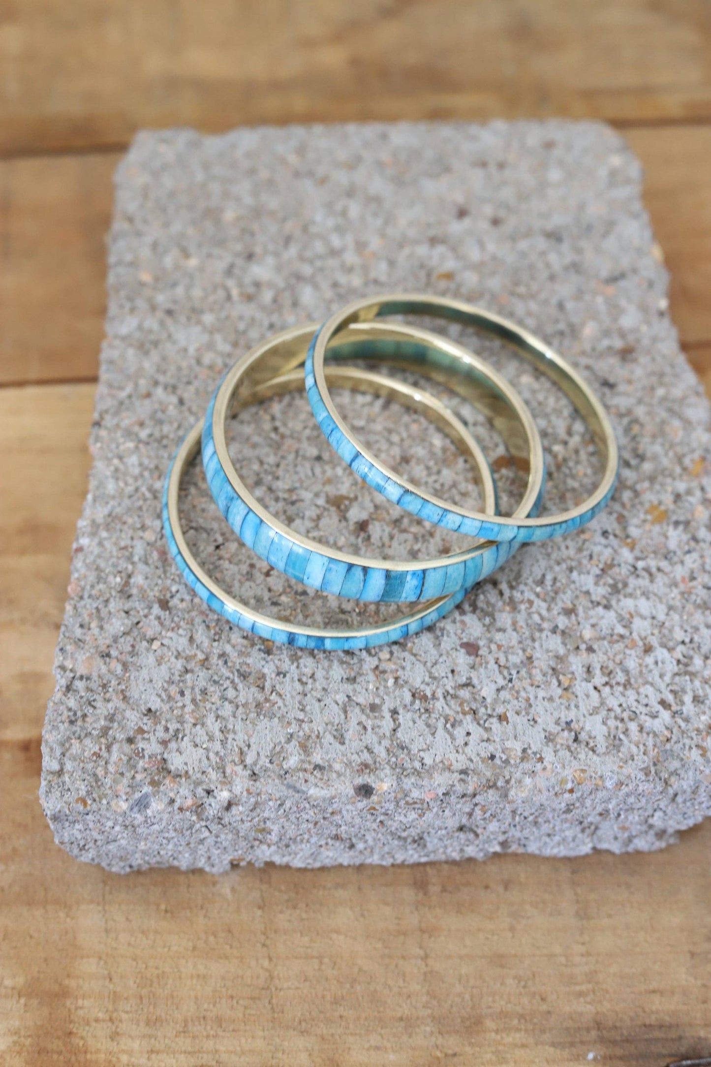 Turquoise Inlay Gold Bangle Set TH