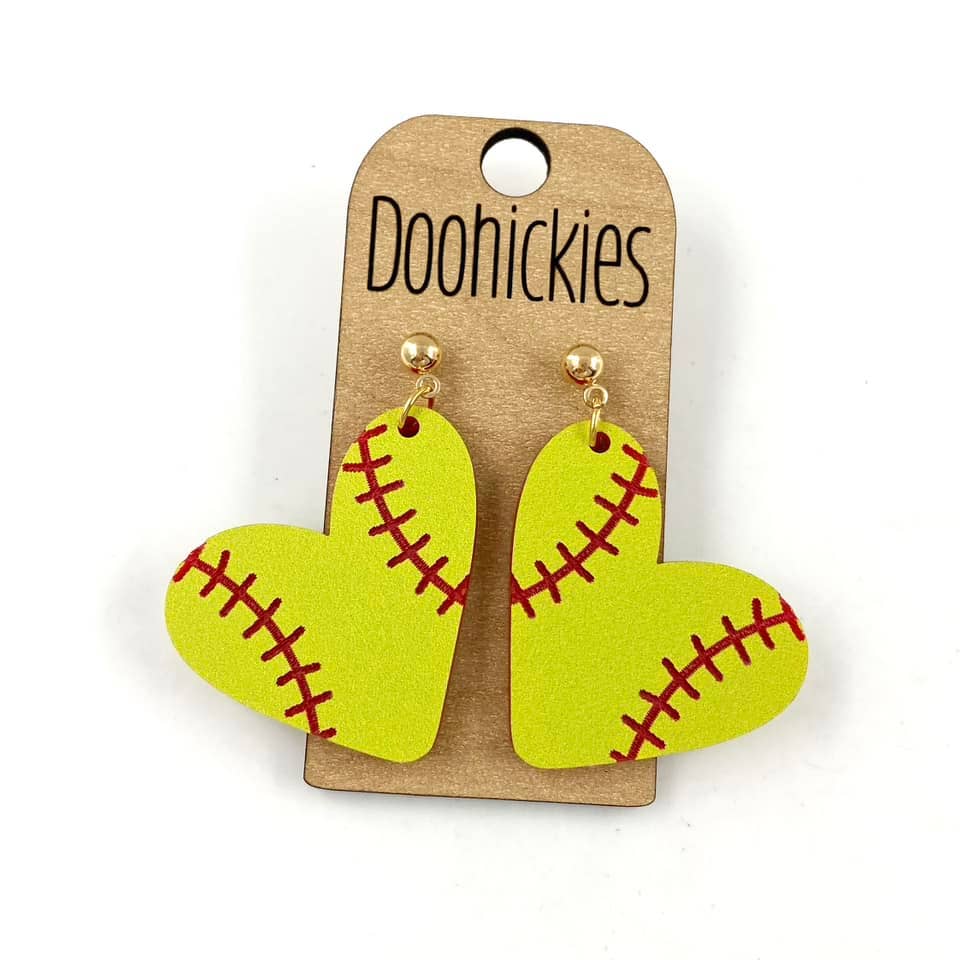 Baseball Heart Dangle Earrings Doohickie