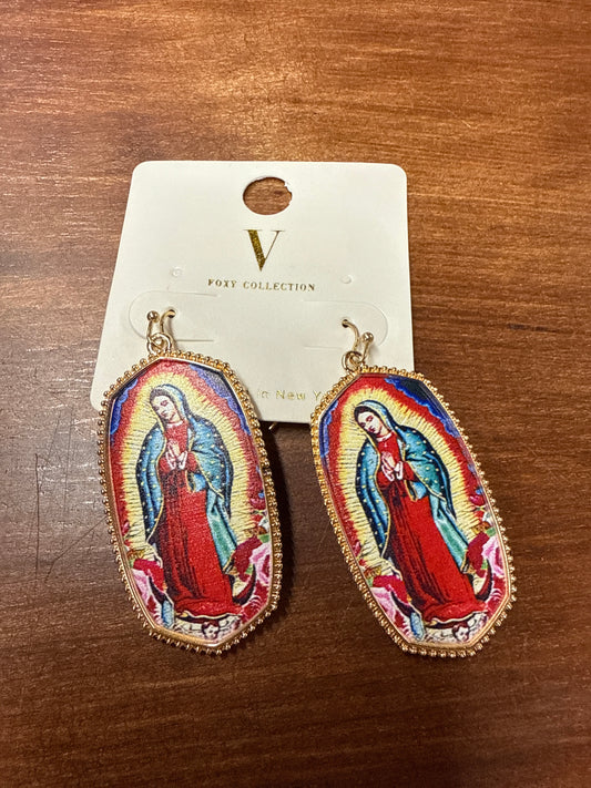 Virgin Mary Oblong Earrings