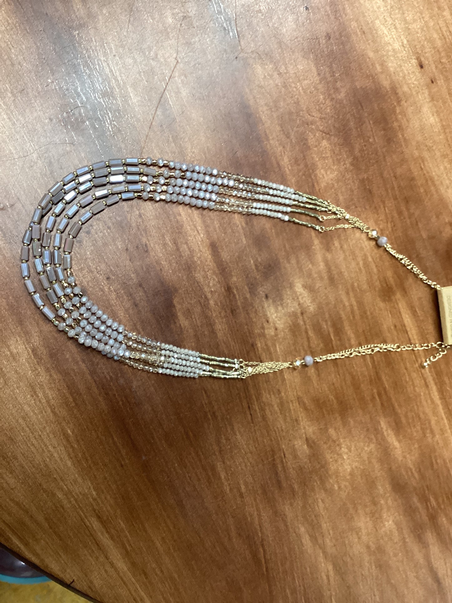 Gold chain light mauve beaded necklace