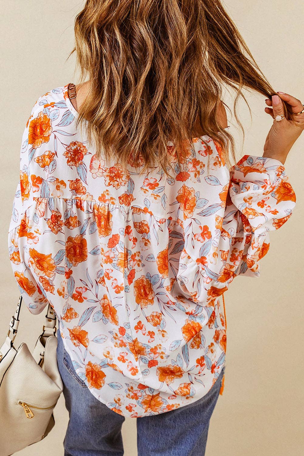 Orange Split V Neck Floral Print Dolman Blouse: Full Time Purchase