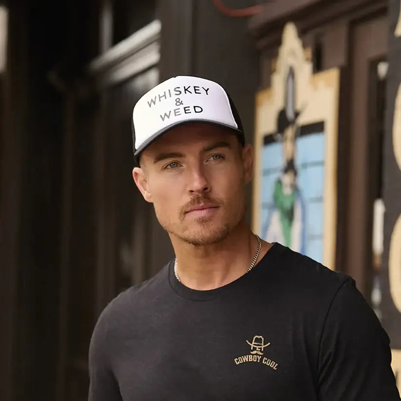 Cowboy Reserve Whiskey & Weed Foam Trucker Hat: White/Black / OS