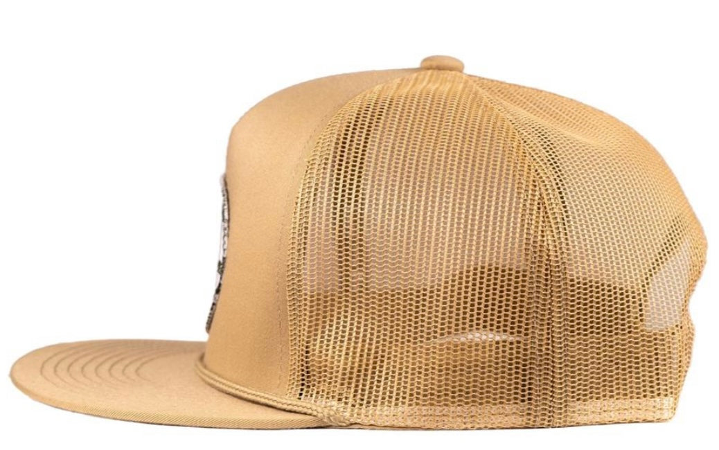 LAZY J RANCH TAN OLIVE ICONIC BREED PATCH CLASSIC ROPE TRUCKER HAT