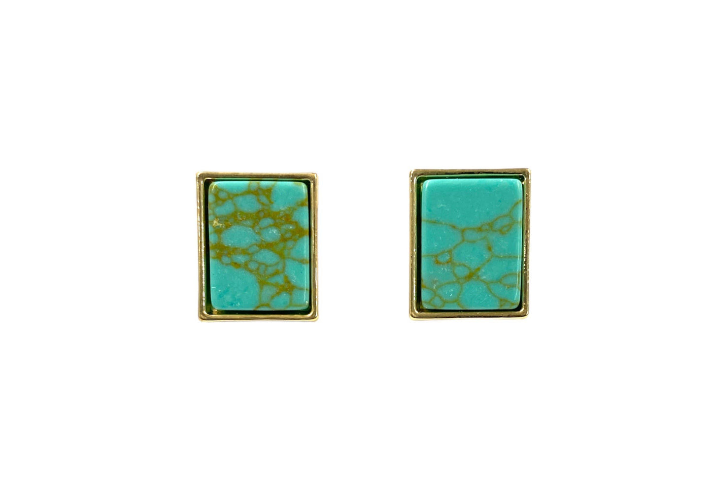 Gold Rectangular Turquoise Stud Earrings West Co