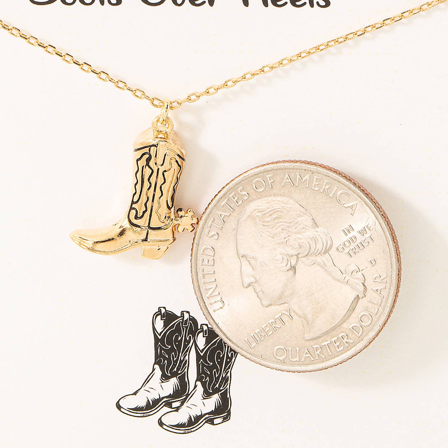 Dipped Western Cowboy Boots Pendant Necklace: Gold or Silver Tone Fame