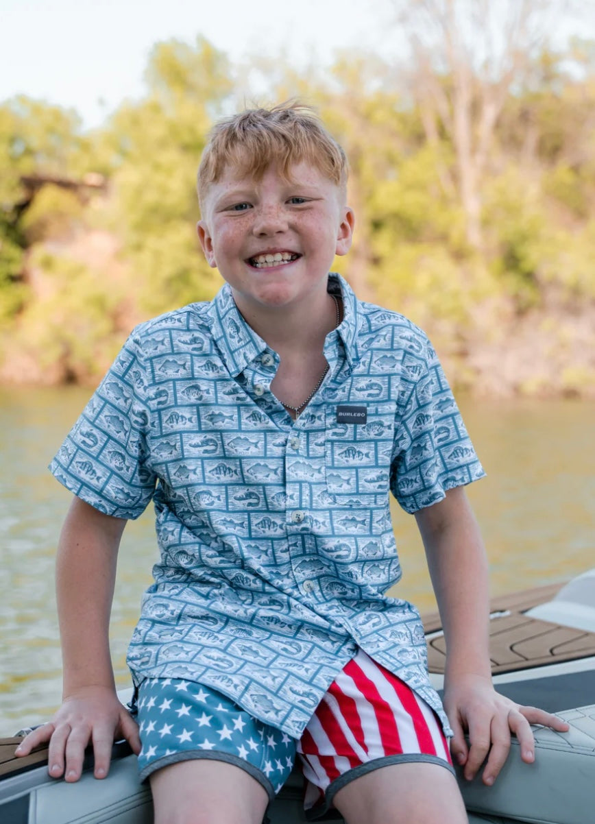 Throwback USA Flag Youth Swim Trunks Burlebo