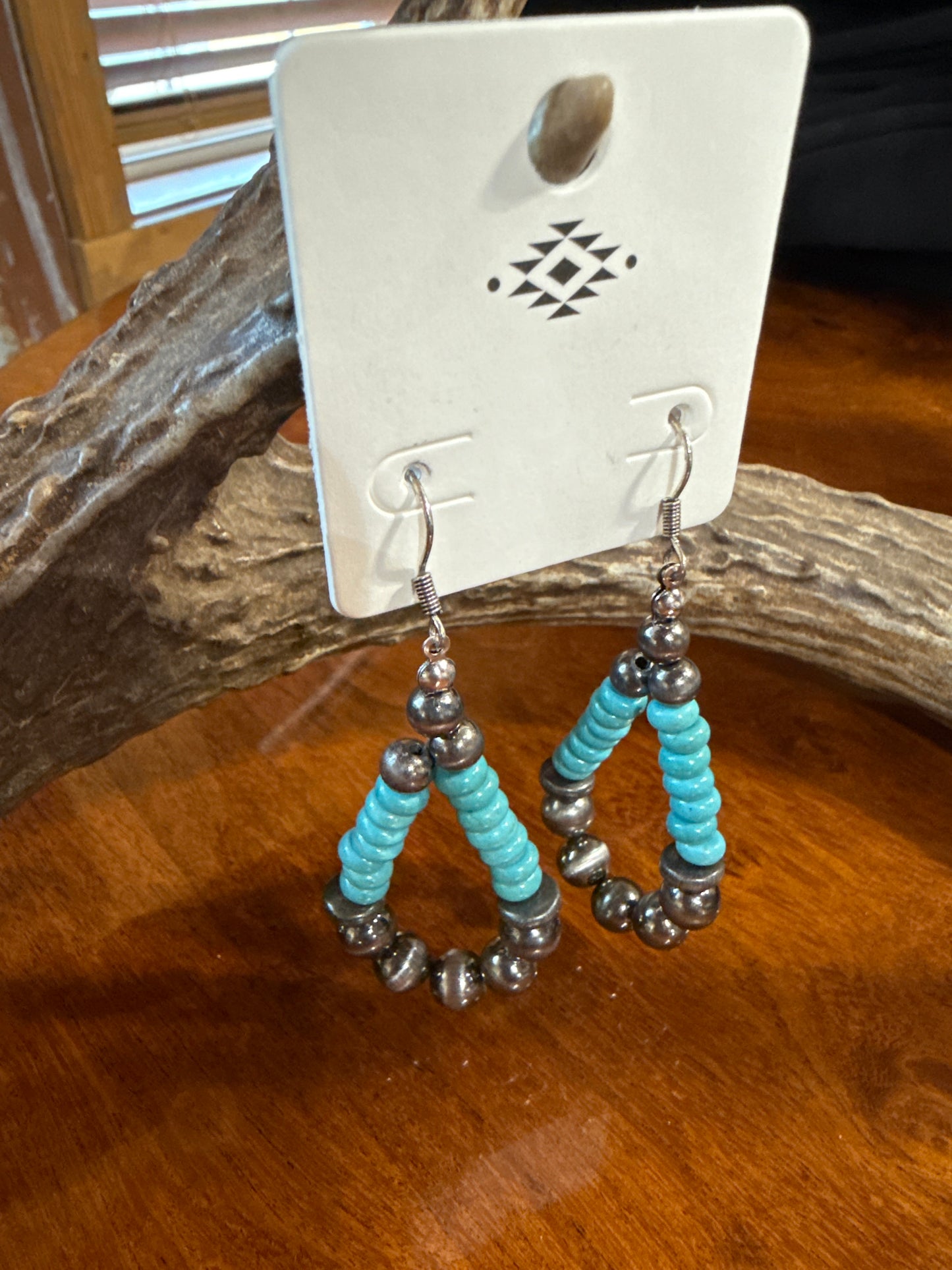 Turquoise and Navajo Pearl Drop Earrings