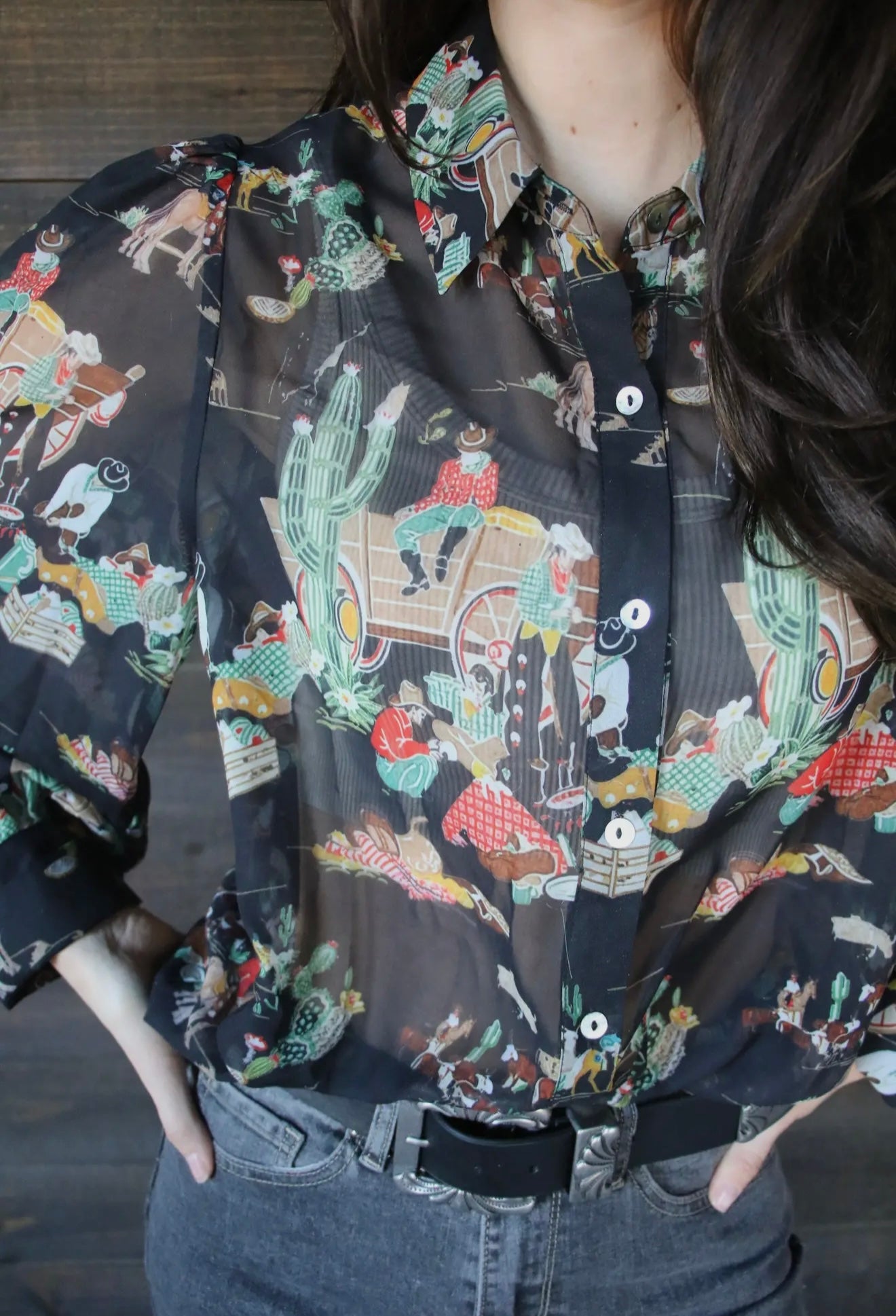 Black Wagon Chiffon Ladies Western Blouse TH