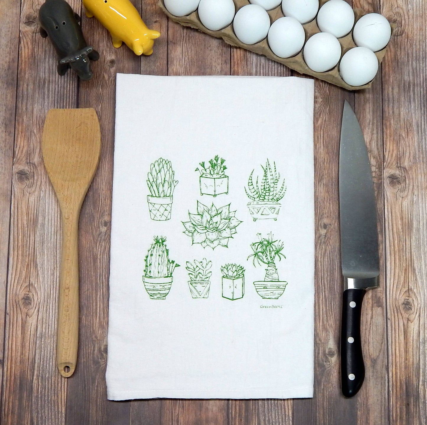 Succulent Dish Towel | Tea Towels | Flour Sack Dish Towels Green Bee
