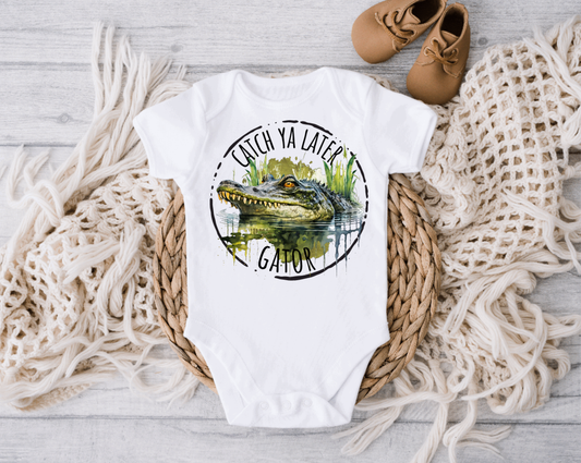 Catch Ya Later Gator, Southern Bayou Alligator Baby Onesie: Short Sleeves Avary Mae