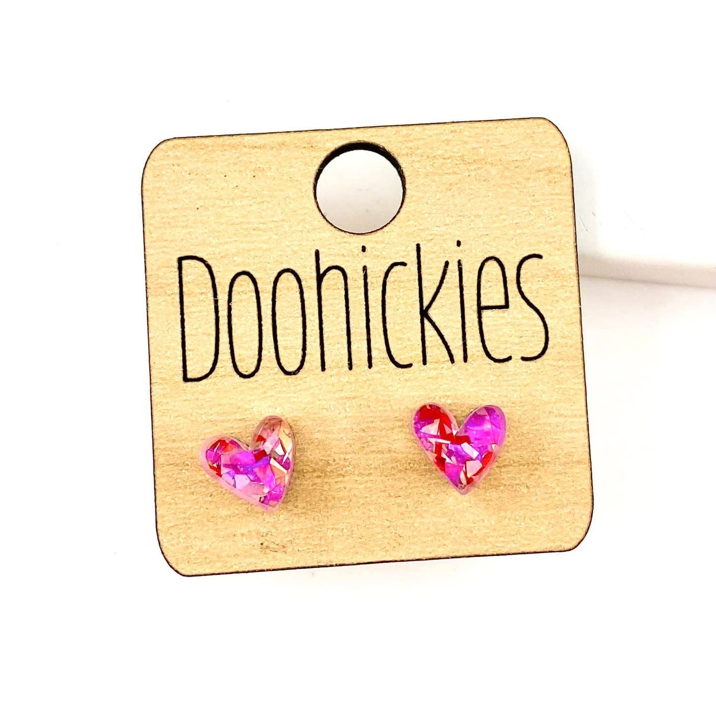 Sweetheart Chunky Confetti Valentine Heart Stud Earrings - 2 Size Options: 8mm Doohickie