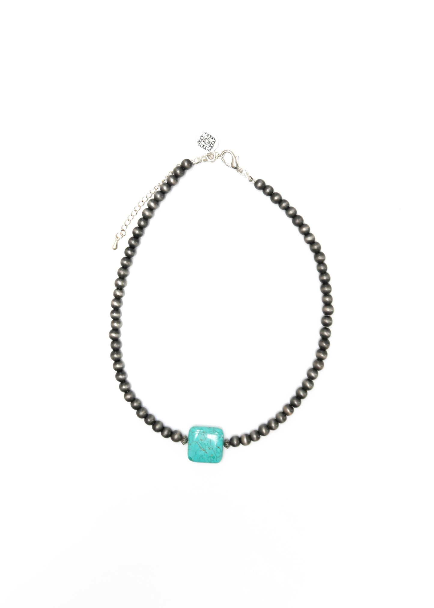 14" Faux Navajo Pearl Choker With Square Turquoise Accent