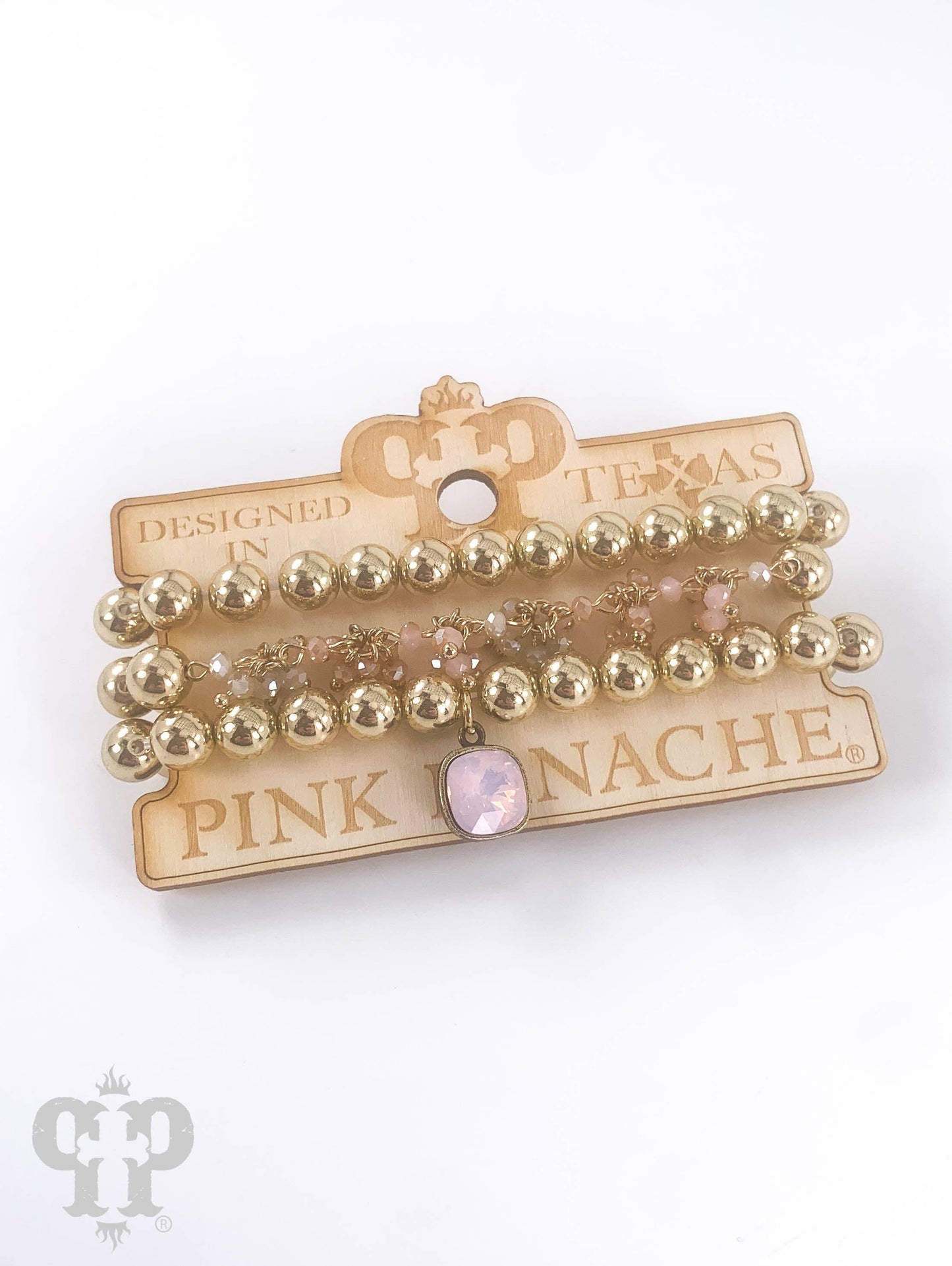 Gold and cluster bead bracelet set with Austrian crystal: Pink PP 1B357BRWO14