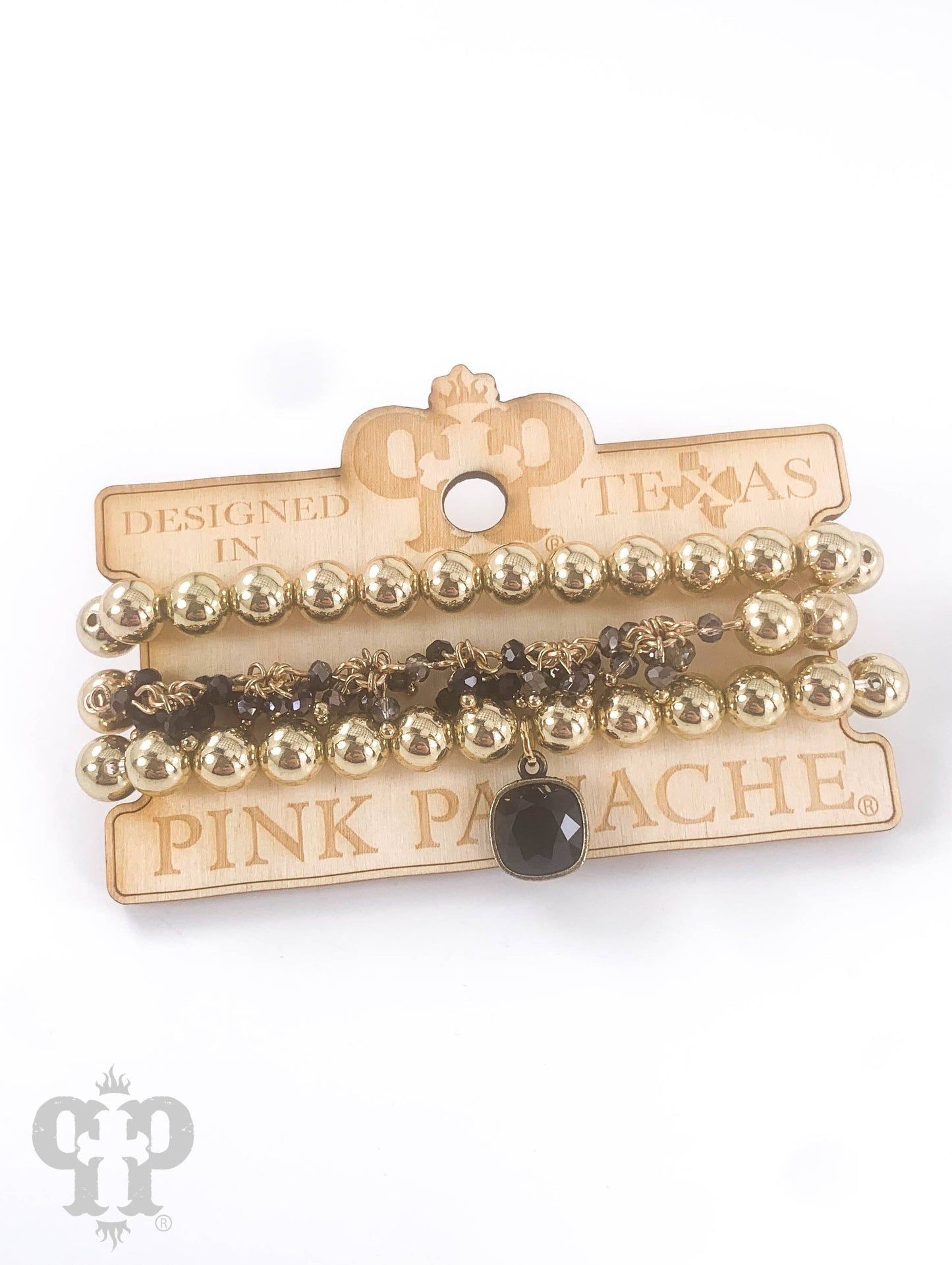 Gold and cluster bead bracelet set with Austrian crystal: Pink