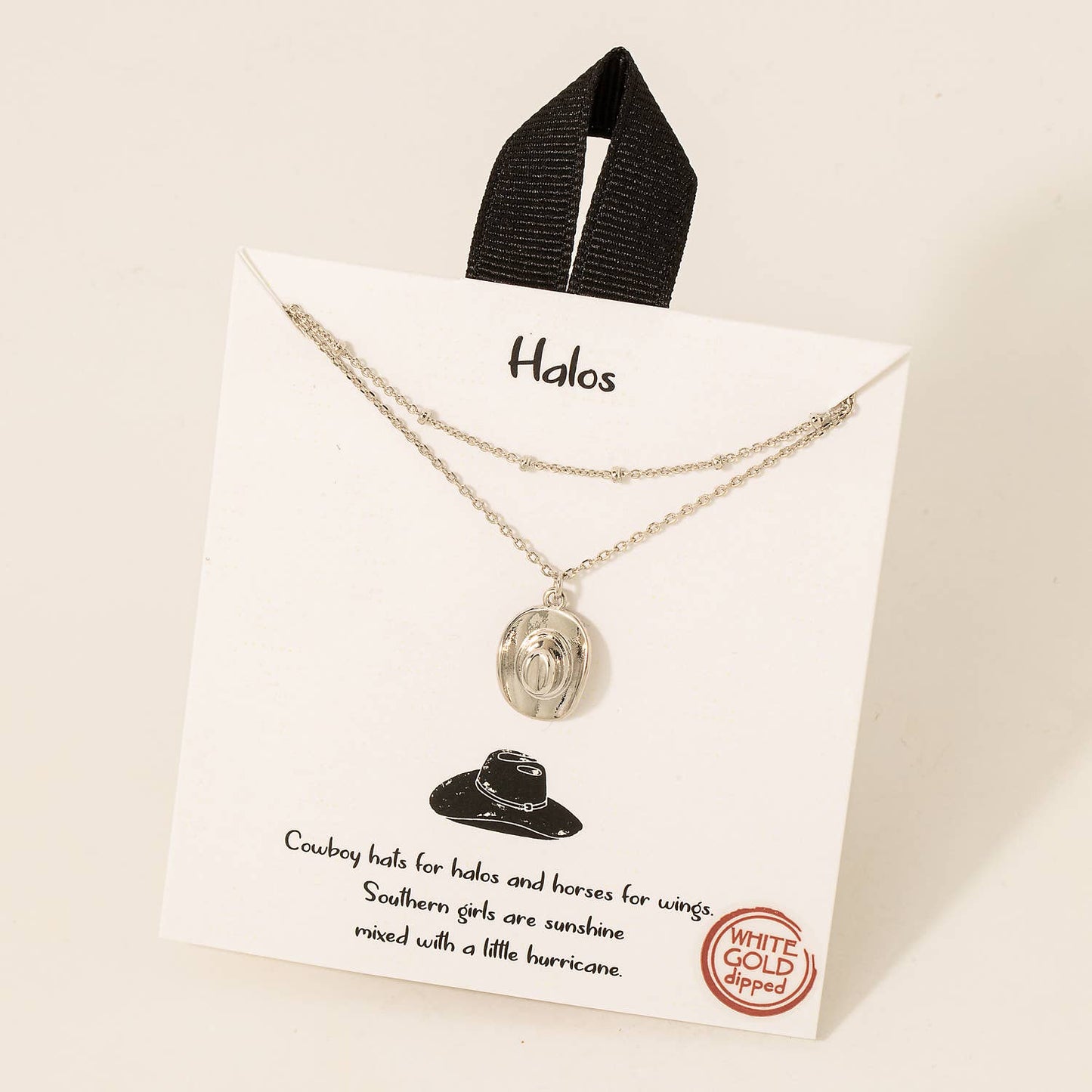 Dipped Cowboy Hat Pendant Layered Necklace: Gold or Silver Tone Fame