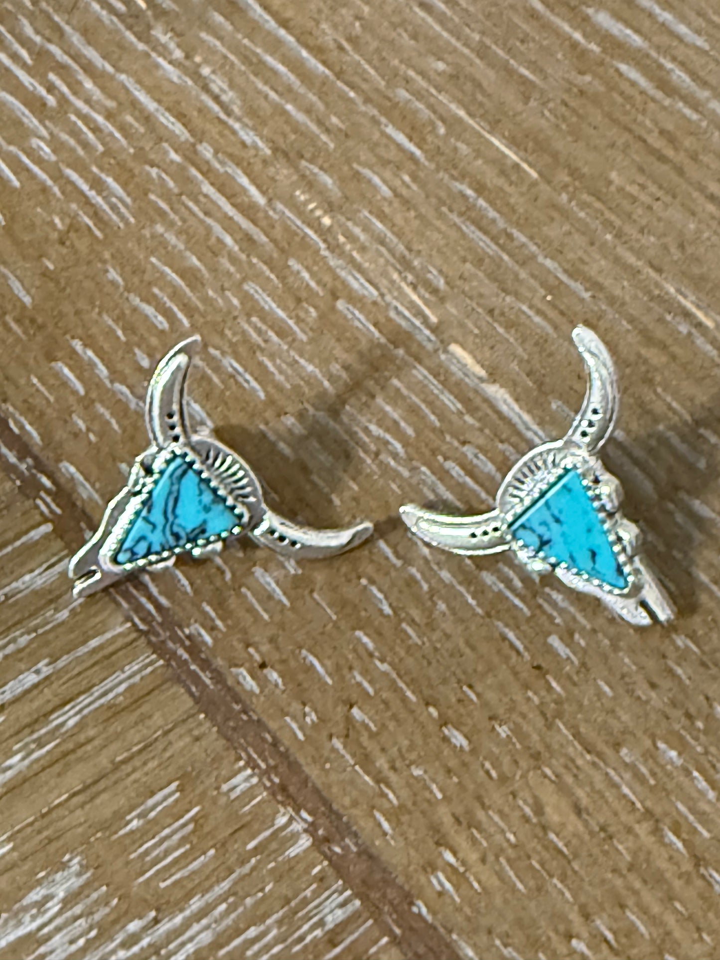 Turquoise stone steer head earrings