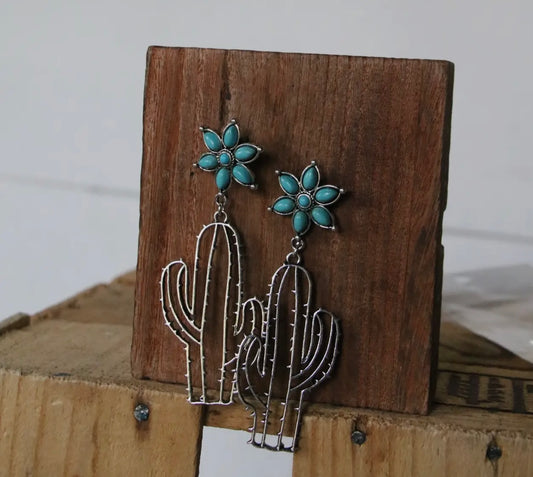 Turquoise Western Cactus Earrings TH