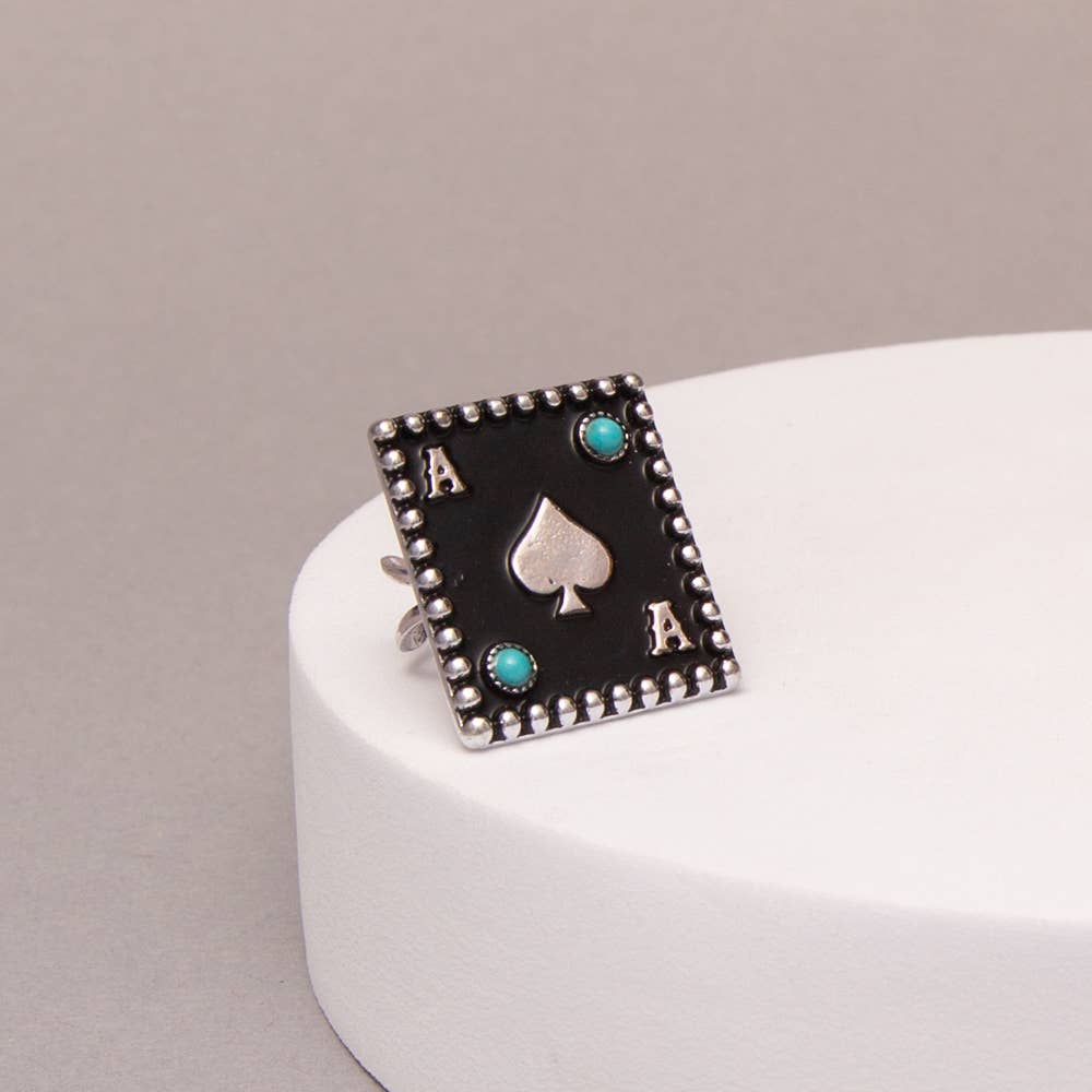 Western Ace Of Spades Cuff Ring With Turquoise Accents