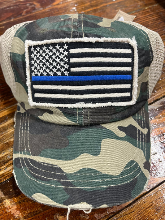CAMO BLUE & WHITE AMERICAN FLAG WASHED VINTAGE HAT