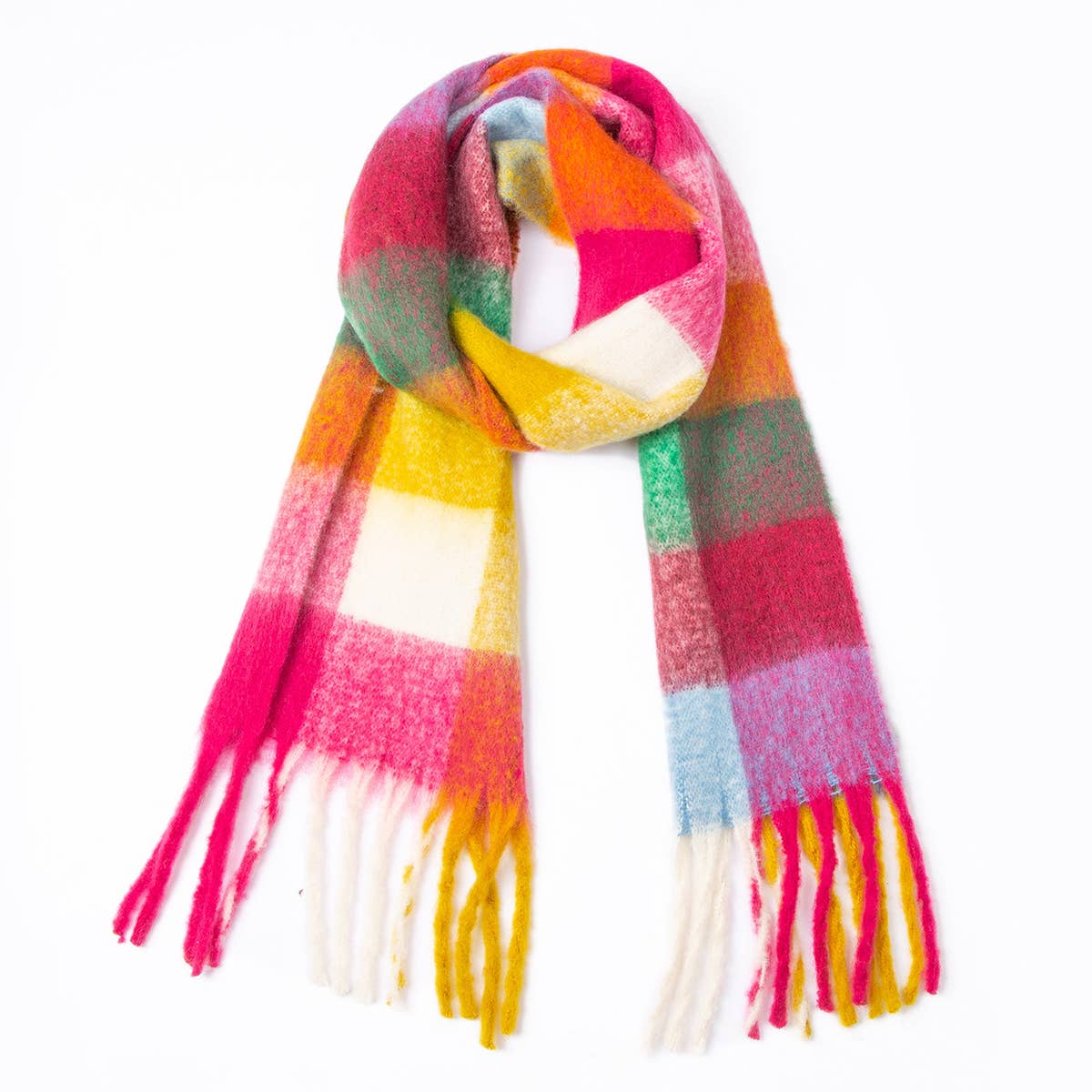 PLAID PATTERN FRINGE TRIM WINTER SCARF accity