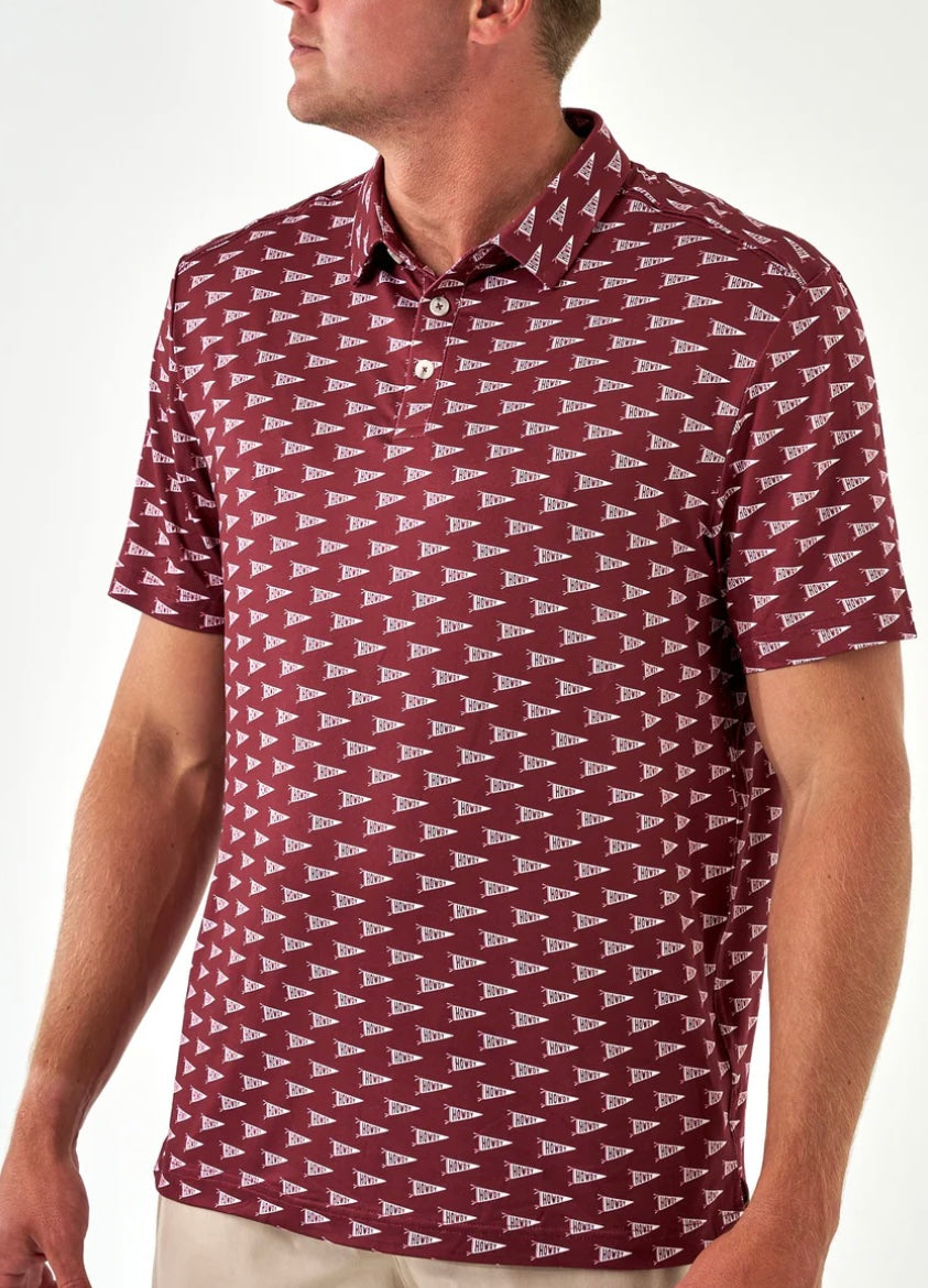 Howdy Pennants Maroon Performance Polo Burlebo