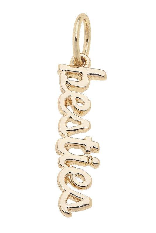 Besties Cursive Script Charm in Shiny Gold Canvas