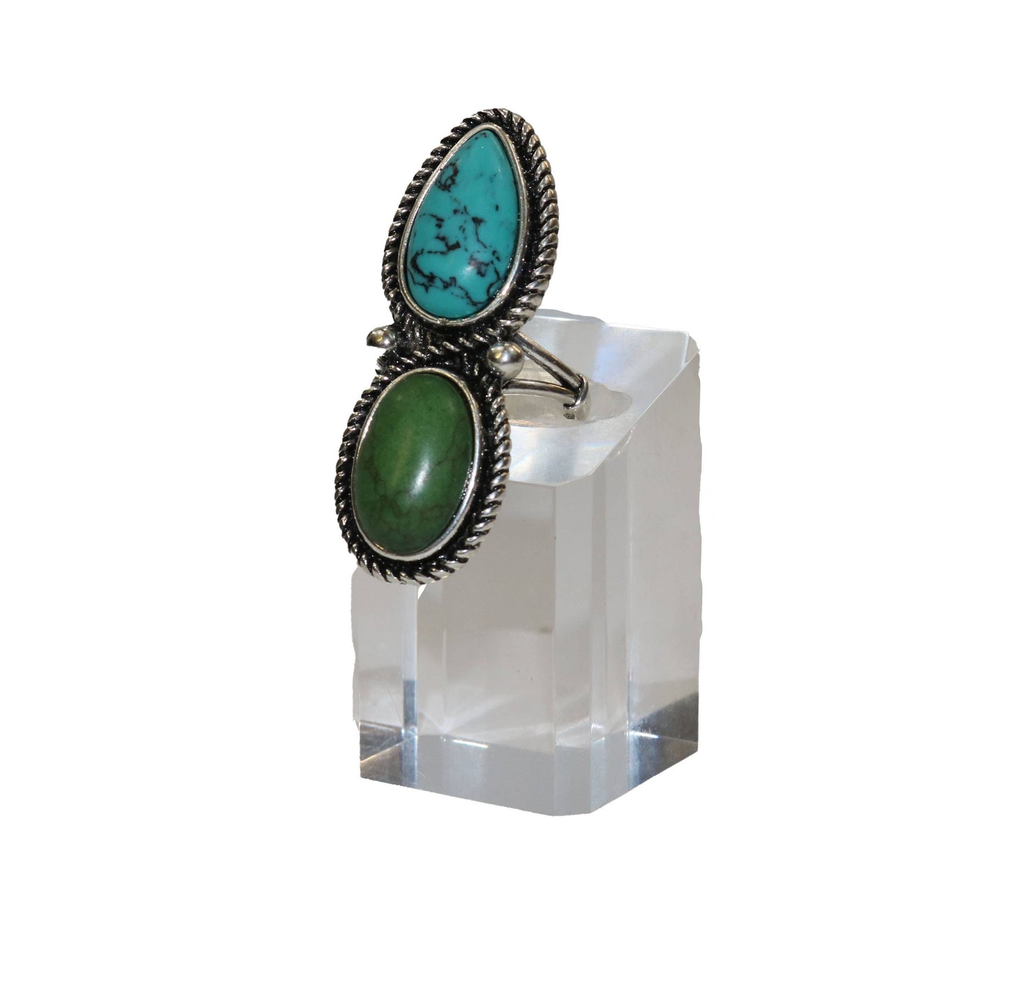 Green Teardrop and Oval Two Stone Ring west co