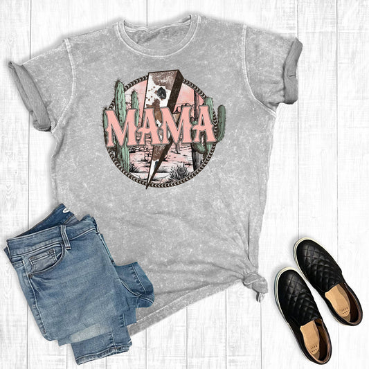 Western Mother's Day Mama Mineral Wash Graphic Tee: Gray Mineral Wash Short Sleeve
