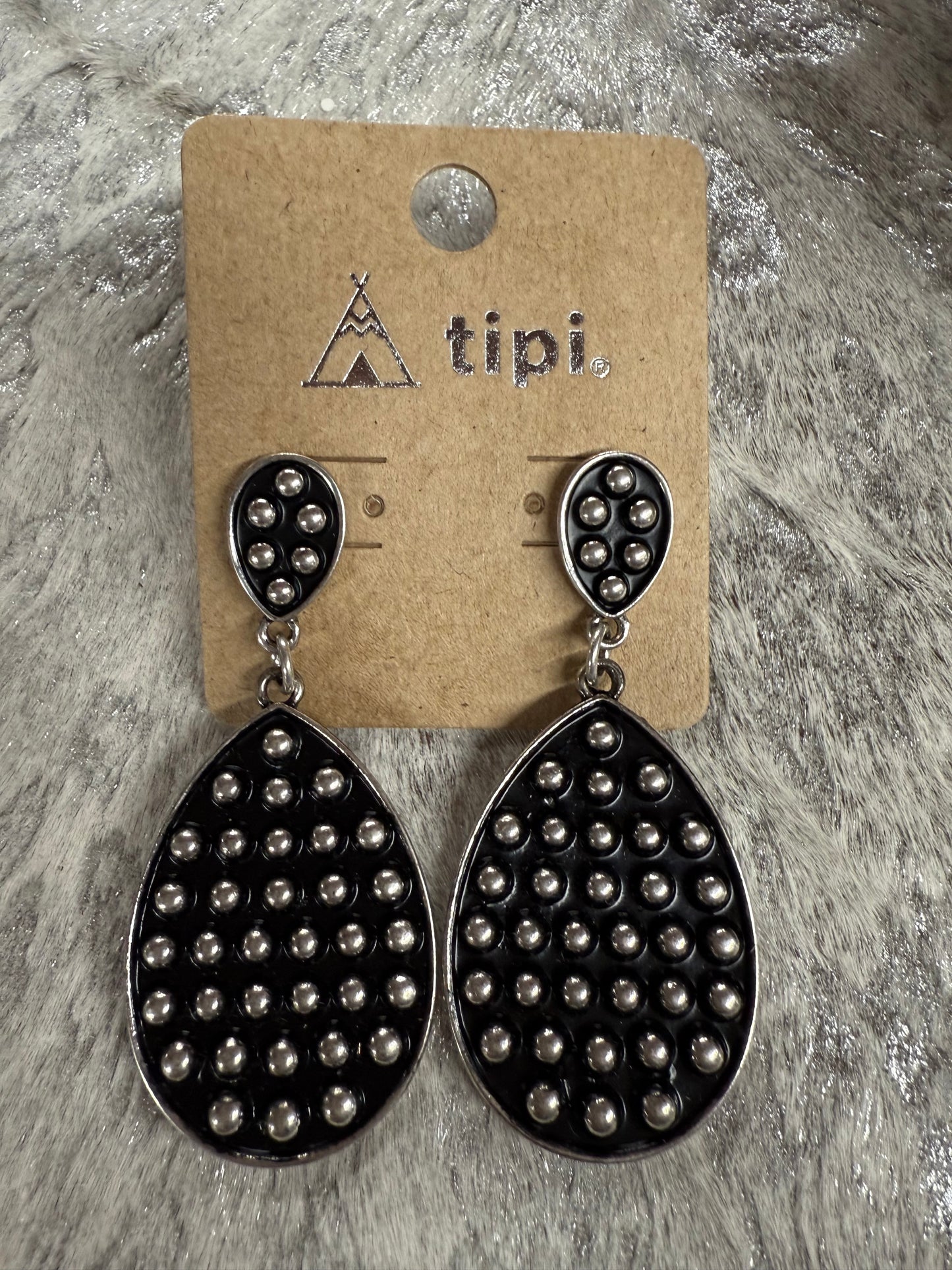 Gun Metal Dot Teardrop Earrings