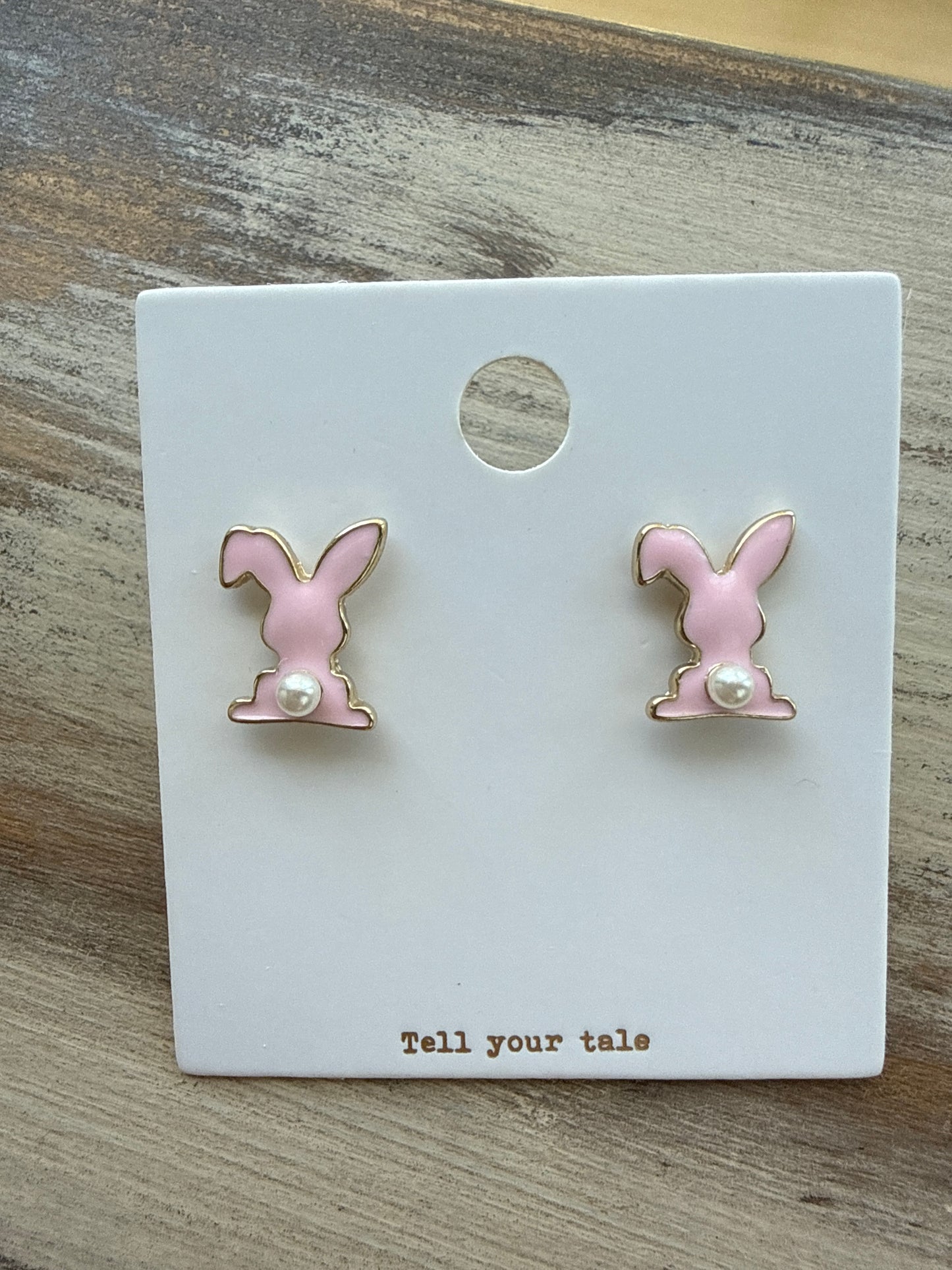 Enamel Cotton Pearl Tailed Pink Bunny Earrings Tell Your Tale