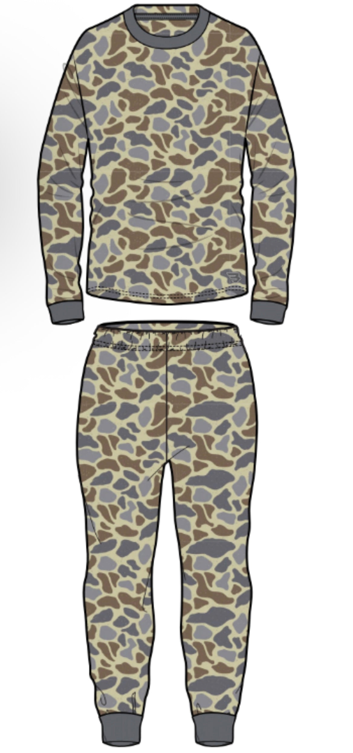Classic Deer Camo Performance LS Pajama 2 Piece Set Burlebo